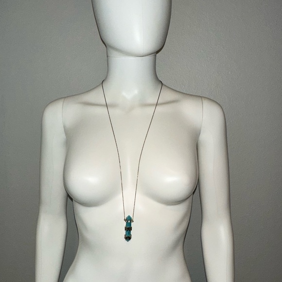 HOUSE OF HARLOW 1960 *Prana* turquoise quartz? crystal long chain boho necklace - Picture 2 of 5